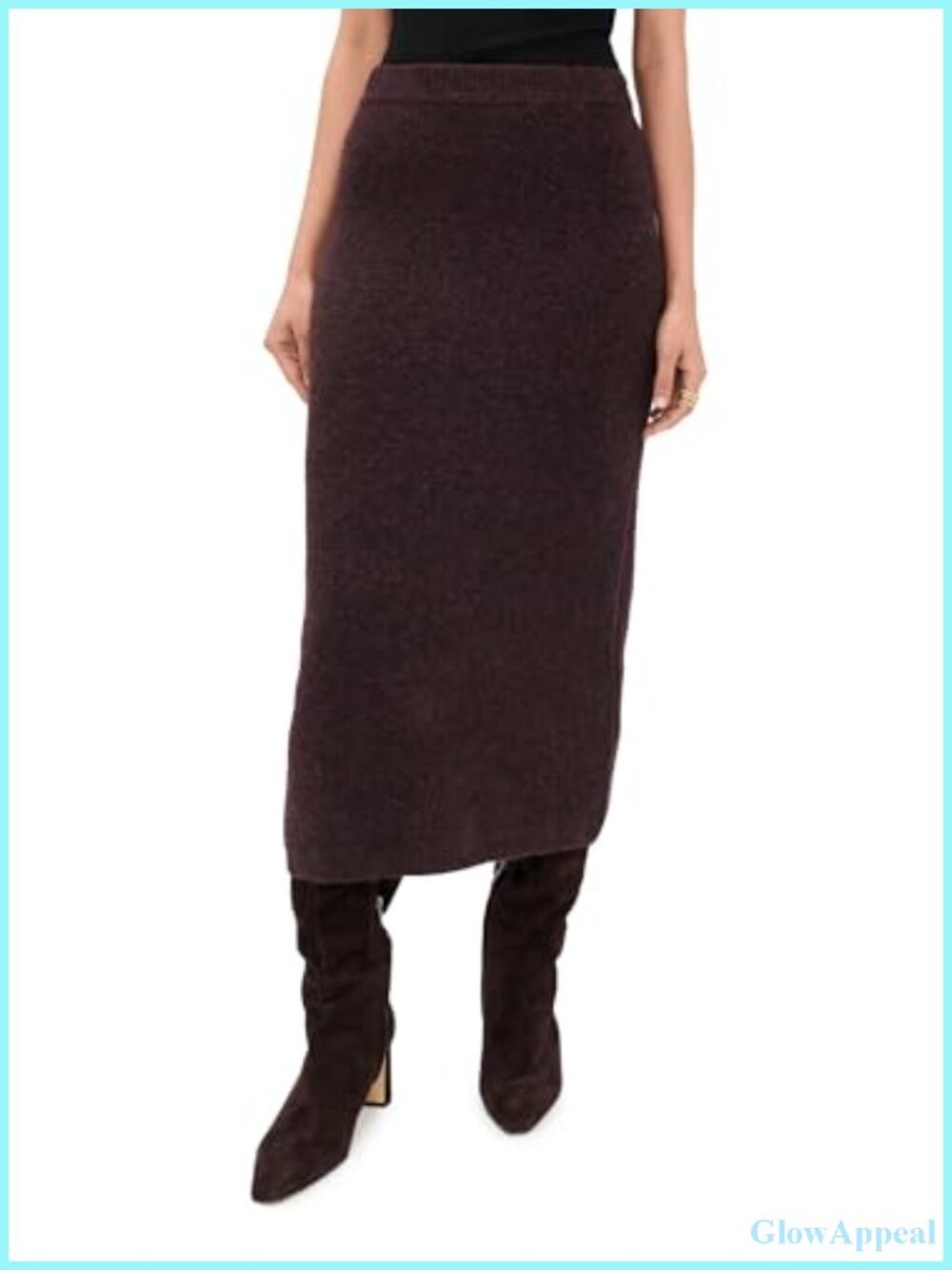 Knit Midi Skirt High Rise Stretch Wear to Work